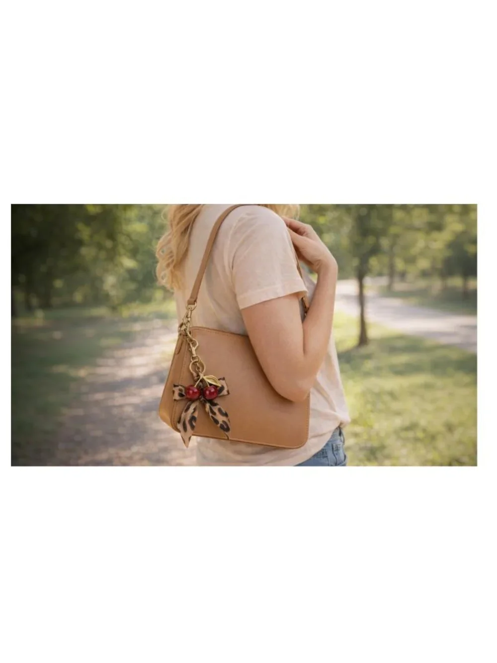 Cherry Keychain Bow Leopard Cheetah Bag Charm Red Purse Handbag Accessory